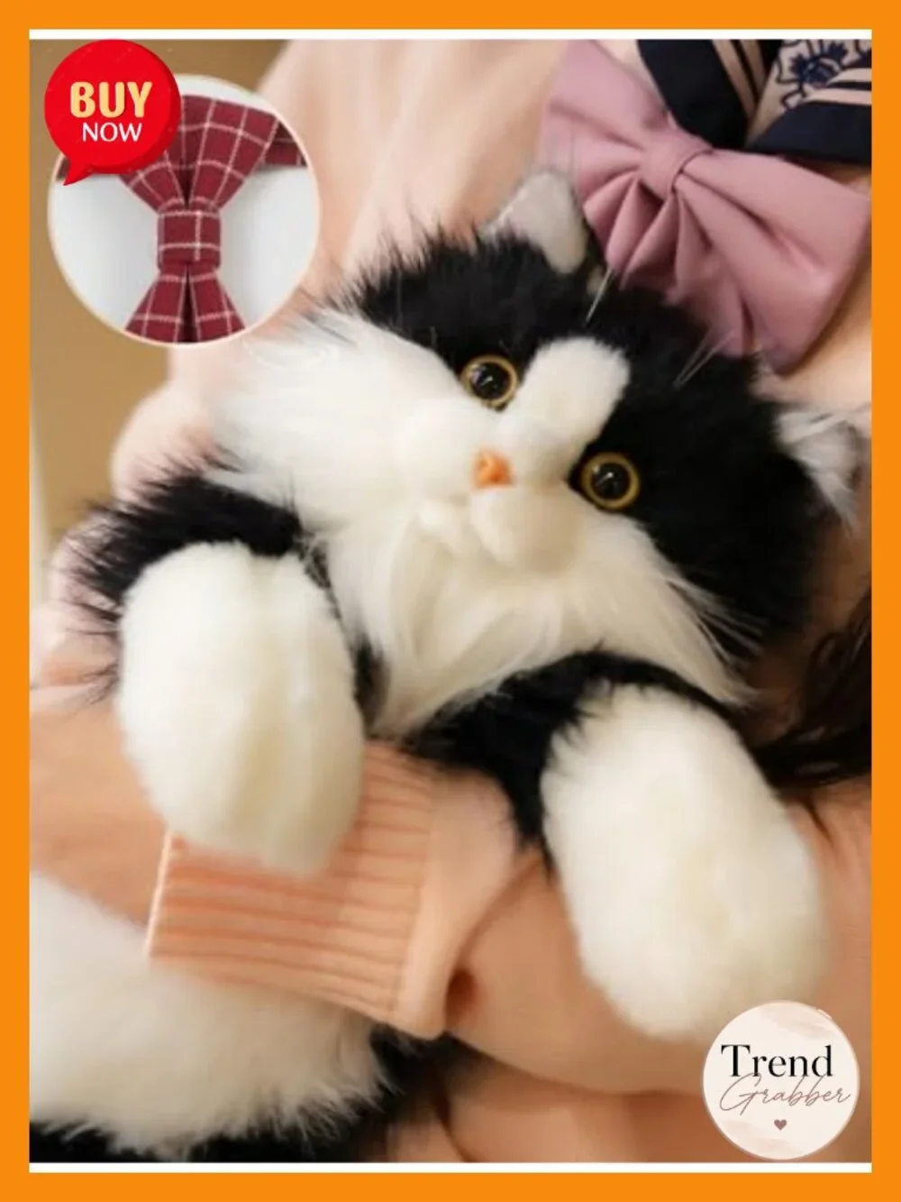 Realistic Tuxedo Cat Plush Backpack with Adjustable Straps, Plush Fabric, Gift
